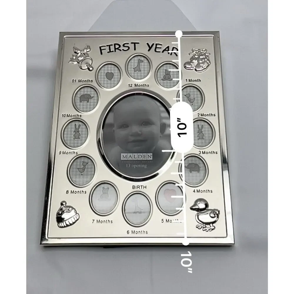 Baby's First Year 13 Photos Picture Frame Silver Tone Free Standing Keepsake